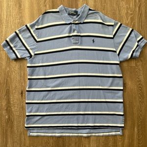 Vintage Polo Ralph Lauren Shirt Stripe Button Collar Blue Men's XL White